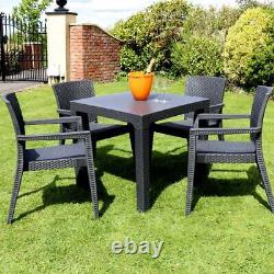 Garden Furniture Grey Rattan Table & Chair Patio Dining Set