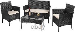 Garden Furniture Patio 4 Piece Table 2 Seat Sofa & Chairs Rattan Effect Outdoor