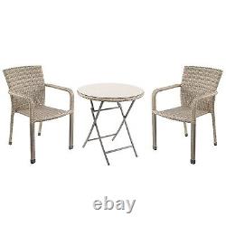 Garden Furniture Rattan Bistro Set Stacking Chair Coffee Dining Table Grey/Brown