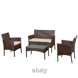 Garden Furniture Rattan Brown Table & Chair 4 piece Sofa Outdoor Patio Seater