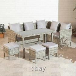 Garden Furniture Rattan Dining Set 7 Seater Santa Clara Corner Sofa Grey GF07355