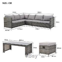 Garden Furniture Rattan Sofa Table Set Outdoor Patio 9PCS Stool Coffe Table Grey