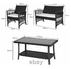 Garden Furniture Set 4Pcs Rattan Patio Set Chairs Sofa Table With Cushions