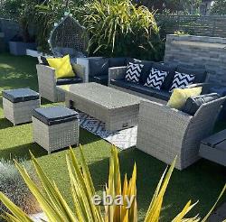 Garden Furniture Set Rattan with Rising Table Sofa Armchairs Stools Cushions Inc