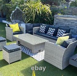 Garden Furniture Set Rattan with Rising Table Sofa Armchairs Stools Cushions Inc