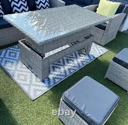 Garden Furniture Set Rattan with Rising Table Sofa Armchairs Stools Cushions Inc