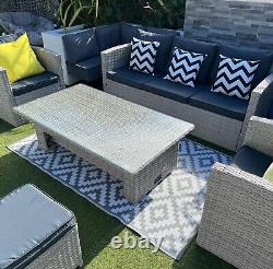 Garden Furniture Set Rattan with Rising Table Sofa Armchairs Stools Cushions Inc