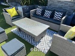 Garden Furniture Set Rattan with Rising Table Sofa Armchairs Stools Cushions Inc