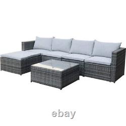 Garden Furniture Set Sofa Coffee Table Foot Stool Rattan Grey Outdoor Patio