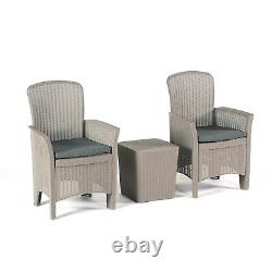 Garden Furniture Vienna 2 Chairs Bistro Set Cushions Storage Table Grey GF08012