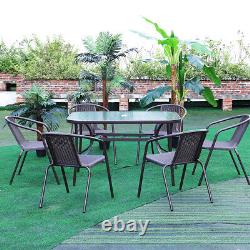 Garden Indoor Outdoor Furniture Bistro Rattan Chair Glass Top Table Parasol Base