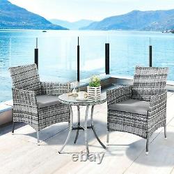 Garden Outdoor 3 PCs Rattan Furniture Set 2 Arm Chair with Cushion 1 Coffee Table