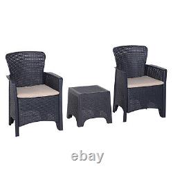 Garden Outdoor 3 PCs Rattan Furniture Set 2 Arm Chair with Cushion 1 Coffee Table