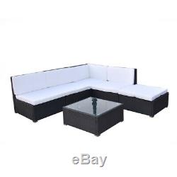Garden Patio Corner Sofa Furniture Coffee Table Sets Black Rattan White Cushion