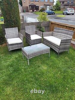 Garden Rattan Furniture 4 Piece Set Table Chairs Sofa Wicker Outdoor Patio Set