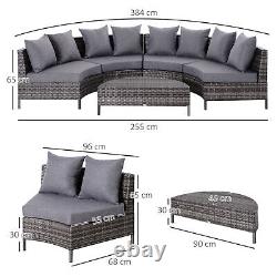 Garden Rattan Furniture 4 Seaters Half-round Patio Outdoor Sofa & Table Grey