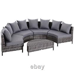 Garden Rattan Furniture 4 Seaters Half-round Patio Outdoor Sofa & Table Grey