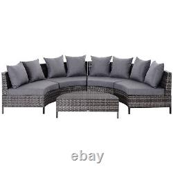 Garden Rattan Furniture 4 Seaters Half-round Patio Outdoor Sofa & Table Grey