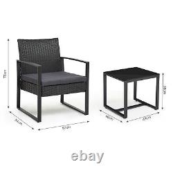 Garden Rattan Furniture Bistro 3PC Chair Table Set Patio Outdoor Wicker Black