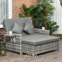 Garden Rattan Furniture Set 2 Seater Patio Sun Lounger Daybed Sun Bed