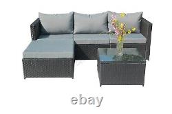 Garden Rattan Furniture Set Corner Sofa 4 Seaters Glass Coffee Table Patio Black