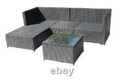 Garden Rattan Furniture Set Corner Sofa 4 Seaters Glass Coffee Table Patio Black