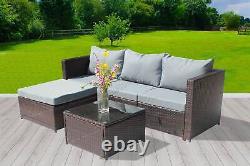 Garden Rattan Furniture Set Corner Sofa 4 Seaters Glass Coffee Table Patio Brown