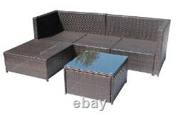 Garden Rattan Furniture Set Corner Sofa 4 Seaters Glass Coffee Table Patio Brown