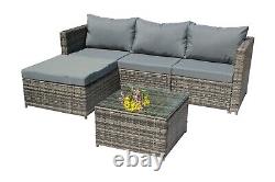 Garden Rattan Furniture Set Corner Sofa 4 Seaters Glass Coffee Table Patio Grey