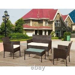 Garden Rattan Furniture Set Outdoor Table and Chairs Brown Coffee Sofa 4 Piece