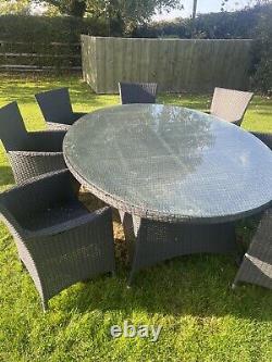 Garden Rattan Furniture Set, Oval Dining Table, 8 Chairs. 205 Cm x 150 Cm
