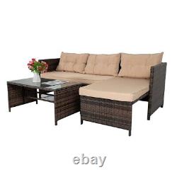 Garden Rattan Furniture Sofa Corner Chaise Lounge Outdoor Set W Table & Cushions