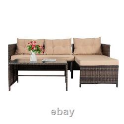 Garden Rattan Furniture Sofa Corner Chaise Lounge Outdoor Set W Table & Cushions