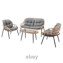 Garden Rattan Lounge Set Hanopu 4PCS Poly-Rattan Patio Set Garden Furniture