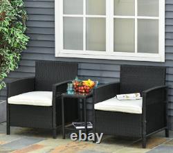 Garden Rattan Loveseat Patio Furniture Set Outdoor Conversation 2 Chair Table