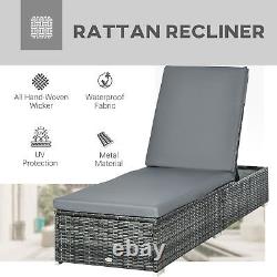 Garden Rattan Recliner Lounger Furniture Sun Lounger Recliner Bed Chair Grey