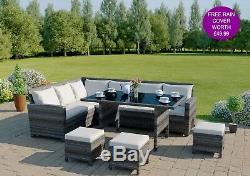 Garden Rattan Weave Furniture Corner 9 Seater Dining Table Sofa + FREE COVER