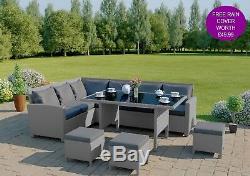 Garden Rattan Weave Furniture Corner 9 Seater Dining Table Sofa + FREE COVER