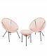 Garden String Furniture Bistro Set 3pc Chairs Glass Top Table Patio Pink