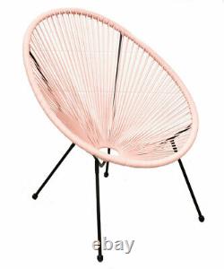 Garden String Furniture Bistro Set 3PC Chairs Glass Top Table Patio Pink