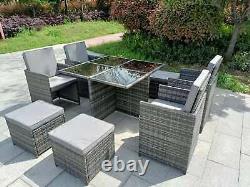 Garden conservatory furniture 8 seater grey cube rattan sofa set dining table