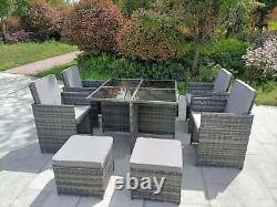 Garden conservatory furniture 8 seater grey cube rattan sofa set dining table