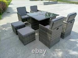 Garden conservatory furniture 8 seater grey cube rattan sofa set dining table