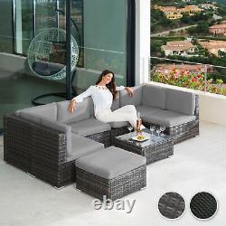 Garden corner sofa set in rattan 7 seats, 1 table Outdoor Dining Furniture