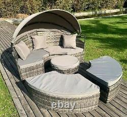 Garden furniture rattan Sofa sun lounger Daybed mixed grey rattan with cushion