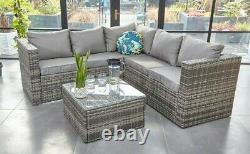 Garden outdoor furniture grey rattan 5 seat sofa set with table & rain cover