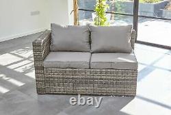 Garden outdoor furniture grey rattan 5 seat sofa set with table & rain cover