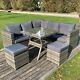 Garden Outdoor Furniture Grey Rattan 7 Seat Corner Sofa Dining Set With Stools