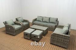 Garden outdoor furniture grey rattan Lotus 9 seater reclining chairs sofa sets