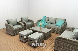 Garden outdoor furniture grey rattan Lotus 9 seater reclining chairs sofa sets